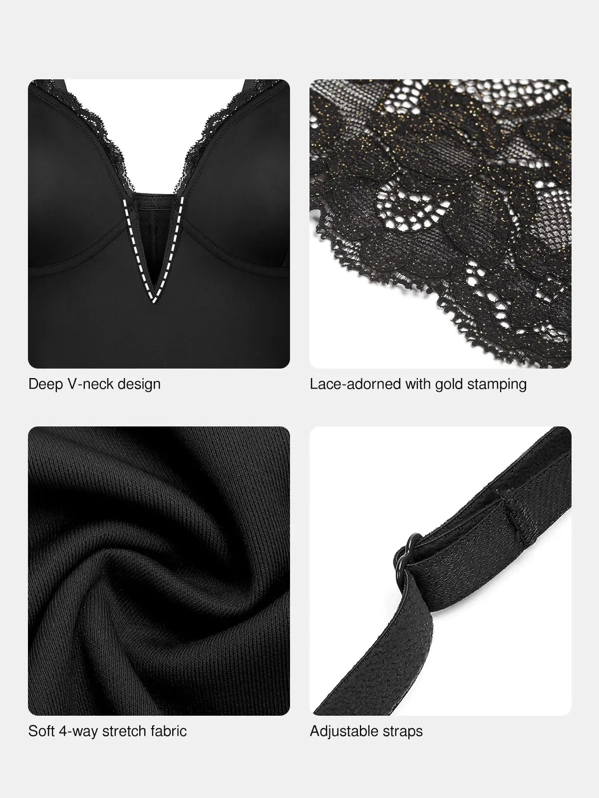 Shapewear Deep V-Neck Lace Trim Bodycon Mini Dress