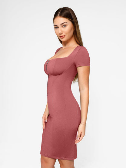 Shapewear Square Neck Denim Tummy Control Midi Dress