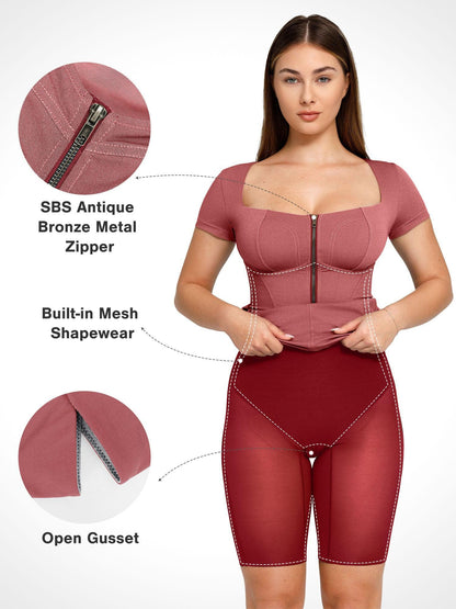Shapewear Square Neck Denim Tummy Control Midi Dress