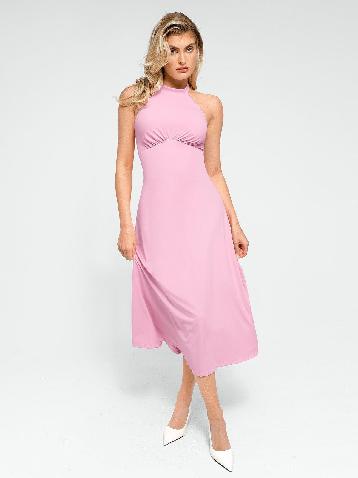 Shapewear Sculpting Backless Halter A-Line Midi Dress