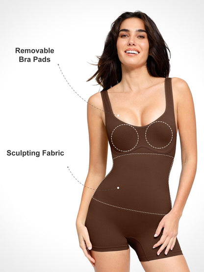 Shapewear V-Neck Seamless Rib Romper