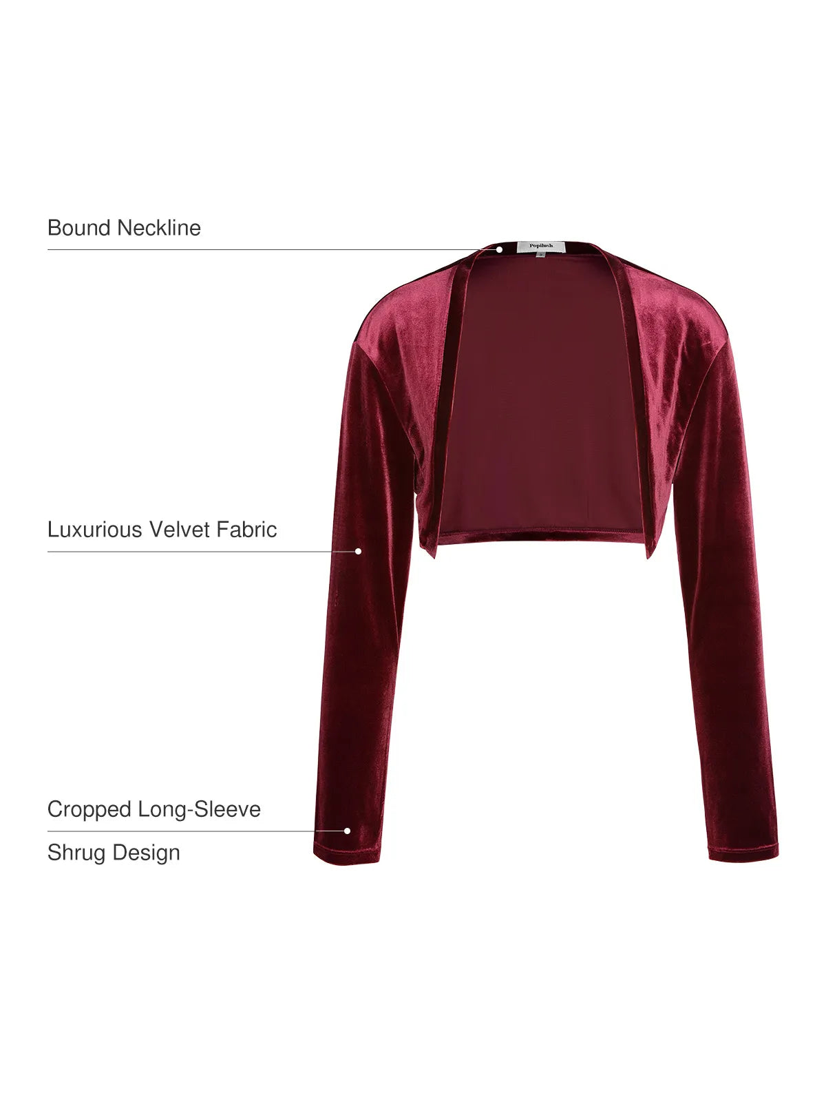 Velvet Long-Sleeve Shrug Bolero