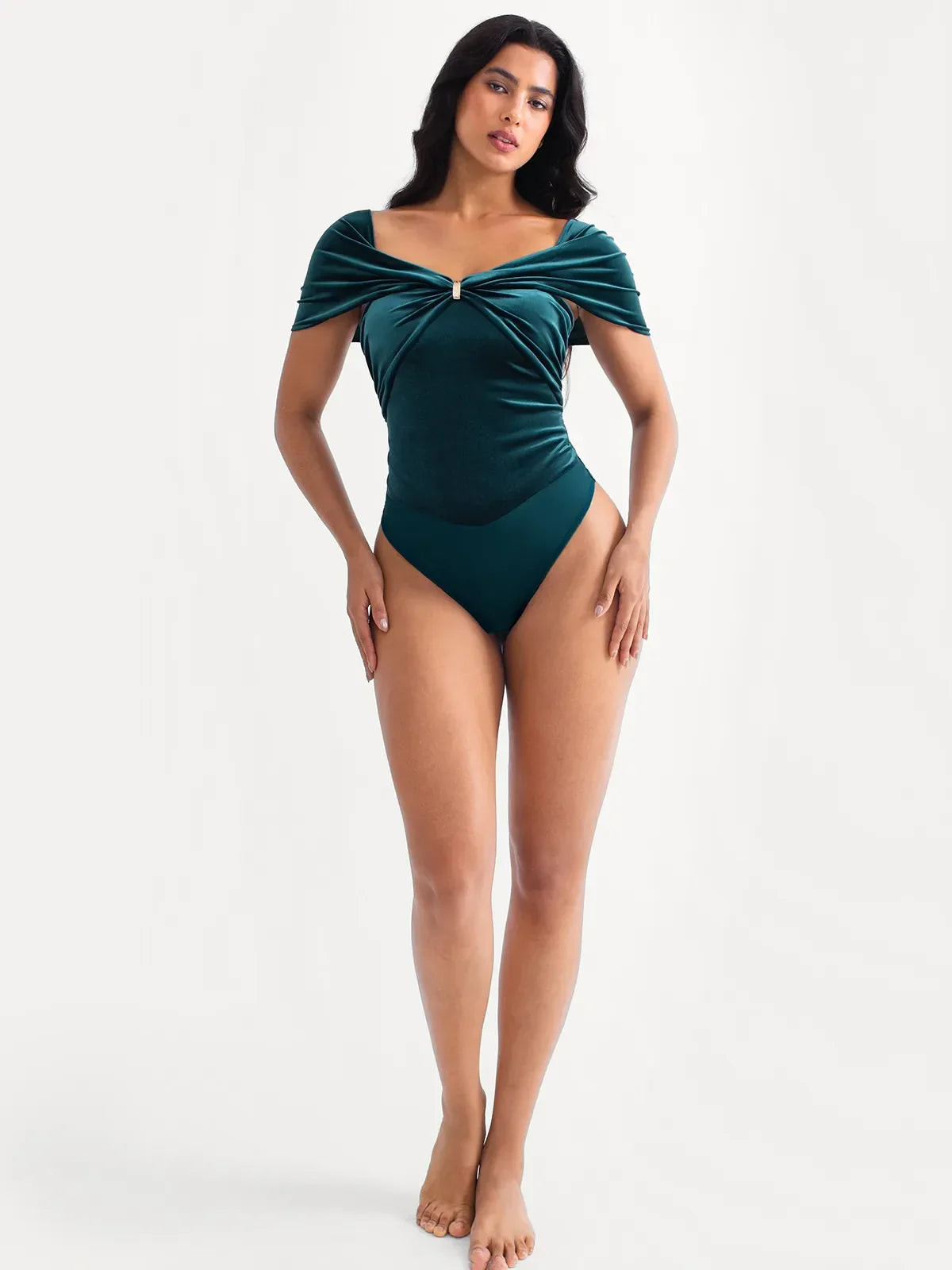 Velvet Twist Front Off-The Shoulder Sculpting Bodysuit